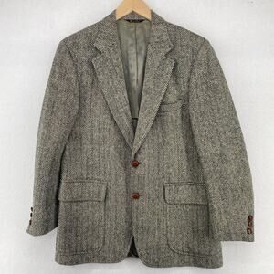 VTG HARRIS TWEED Blazer Mens 41 FIELD BROTHERS Wool Herringbone Sport Coat Gray